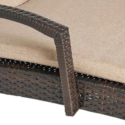 Christopher Knight Home Salem Outdoor Wicker Armed Chaise Lounge Cushions, 2-Pcs Set, Multibrown / Textured Beige