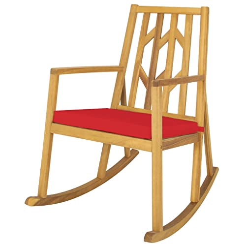 WYFDP Rocking Chair Acacia Wood arm Cushion Sofa Garden red