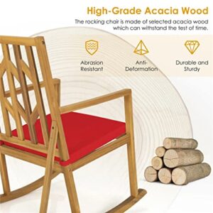 WYFDP Rocking Chair Acacia Wood arm Cushion Sofa Garden red