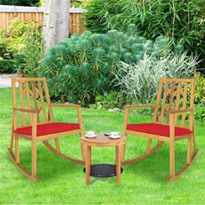 WYFDP Rocking Chair Acacia Wood arm Cushion Sofa Garden red