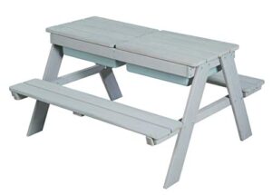 roba: picnic play table set – grey – with play tubs & storage compartment, weatherproof solid wood, bench seats & mud table, toddler & kids, ages 1+