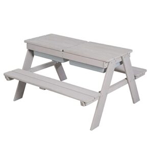 roba: Picnic Play Table Set - Grey - with Play Tubs & Storage Compartment, Weatherproof Solid Wood, Bench Seats & Mud Table, Toddler & Kids, Ages 1+