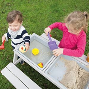 roba: Picnic Play Table Set - Grey - with Play Tubs & Storage Compartment, Weatherproof Solid Wood, Bench Seats & Mud Table, Toddler & Kids, Ages 1+