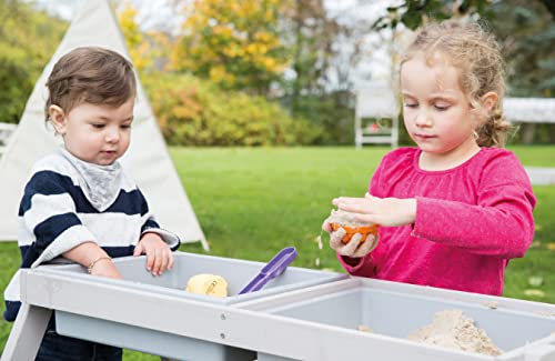 roba: Picnic Play Table Set - Grey - with Play Tubs & Storage Compartment, Weatherproof Solid Wood, Bench Seats & Mud Table, Toddler & Kids, Ages 1+