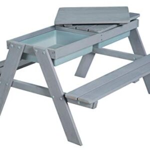 roba: Picnic Play Table Set - Grey - with Play Tubs & Storage Compartment, Weatherproof Solid Wood, Bench Seats & Mud Table, Toddler & Kids, Ages 1+