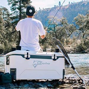 COHO 165QT Ice Chest Hard Cooler, Heavy Duty, High Performance Insulated Cooler with Fish Ruler, Removable Threaded Cup Holders, Magnetic Disc, Tie Down Loop, Easy Access Hatch