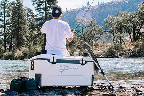 COHO 165QT Ice Chest Hard Cooler, Heavy Duty, High Performance Insulated Cooler with Fish Ruler, Removable Threaded Cup Holders, Magnetic Disc, Tie Down Loop, Easy Access Hatch