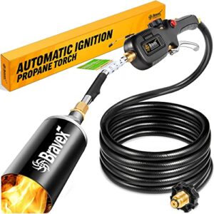 Propane Torch Weed Burner - Automatic Ignition System (Electronic Pulse Push Button) Propane Weed Torch Kit (CSA Certified) with 10ft Long Hose, Max Output 800,000 BTU, Fits for 5-100lb Propane Tank