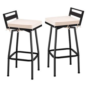 mingyall 27″ height low back swivel bar stools with cushion, outdoor patio wrought iron chair set 2, outside metal bar chair, height barstool for bistro lawn, garden, backyard, indoor, load 330lbs