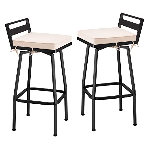 Mingyall 27" Height Low Back Swivel Bar Stools with Cushion, Outdoor Patio Wrought Iron Chair Set 2, Outside Metal Bar Chair, Height Barstool for Bistro Lawn, Garden, Backyard, Indoor, Load 330LBS