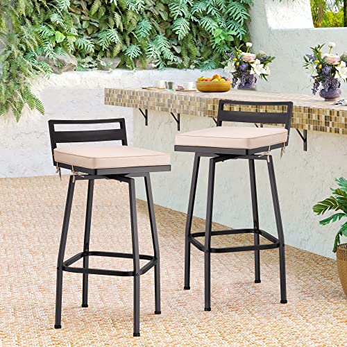 Mingyall 27" Height Low Back Swivel Bar Stools with Cushion, Outdoor Patio Wrought Iron Chair Set 2, Outside Metal Bar Chair, Height Barstool for Bistro Lawn, Garden, Backyard, Indoor, Load 330LBS