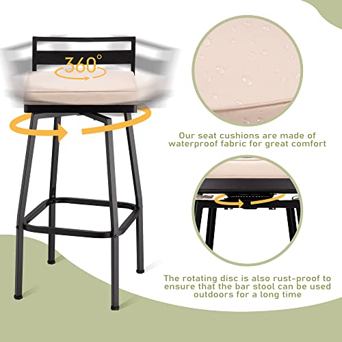 Mingyall 27" Height Low Back Swivel Bar Stools with Cushion, Outdoor Patio Wrought Iron Chair Set 2, Outside Metal Bar Chair, Height Barstool for Bistro Lawn, Garden, Backyard, Indoor, Load 330LBS