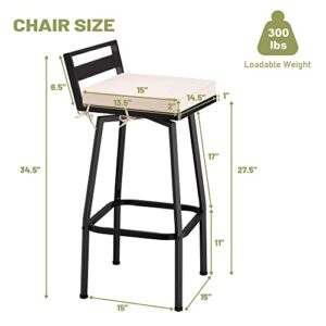 Mingyall 27" Height Low Back Swivel Bar Stools with Cushion, Outdoor Patio Wrought Iron Chair Set 2, Outside Metal Bar Chair, Height Barstool for Bistro Lawn, Garden, Backyard, Indoor, Load 330LBS