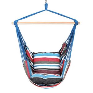 blissun hanging hammock chair, hanging swing chair with two cushions, 34 inch wide seat blue & green stripes (cool breeze)