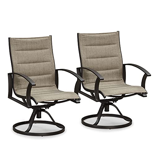 PURPLE LEAF Outdoor Metal Swivel Dining Chair with Padded Textilene Set of 2 for Lawn Porch Deck Garden Backyard Furniture Bistro Chairs