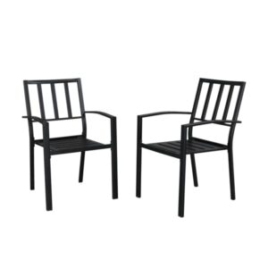 yanvcxrf 2 vertical gridded wrought iron dining chairs with backs, heavy duty stackable patio dining chairs, outdoor garden backyard poolside chairs