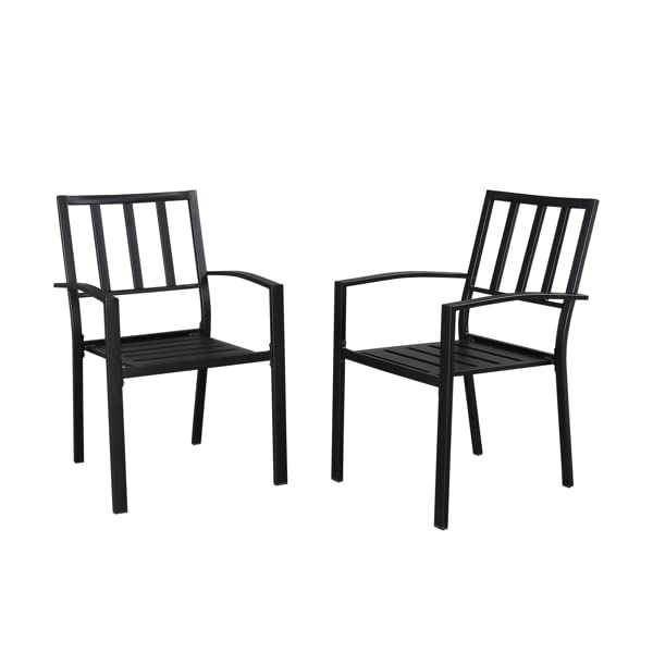 YANVCXRF 2 Vertical gridded Wrought Iron Dining Chairs with Backs, Heavy Duty Stackable Patio Dining Chairs, Outdoor Garden Backyard Poolside Chairs