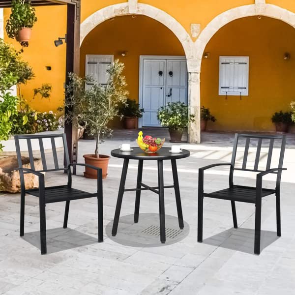 YANVCXRF 2 Vertical gridded Wrought Iron Dining Chairs with Backs, Heavy Duty Stackable Patio Dining Chairs, Outdoor Garden Backyard Poolside Chairs