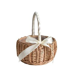 oatm0ebcl flower basket woven hand-held wicker decorative picnic storage basket-willow handwoven easter basket white s