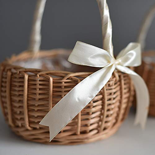 oAtm0eBcl Flower Basket Woven Hand-Held Wicker Decorative Picnic Storage Basket-Willow Handwoven Easter Basket White S