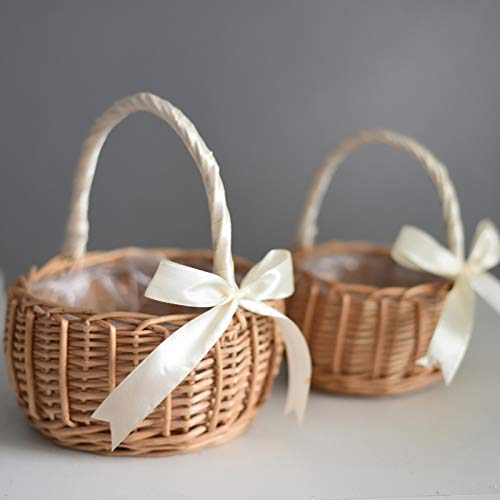 oAtm0eBcl Flower Basket Woven Hand-Held Wicker Decorative Picnic Storage Basket-Willow Handwoven Easter Basket White S