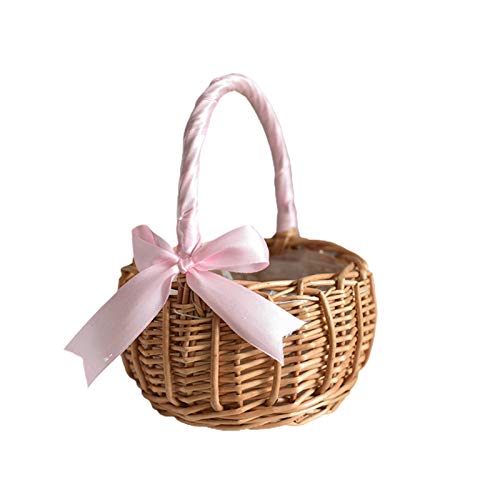 oAtm0eBcl Flower Basket Woven Hand-Held Wicker Decorative Picnic Storage Basket-Willow Handwoven Easter Basket White S