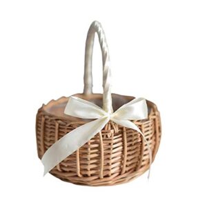 oAtm0eBcl Flower Basket Woven Hand-Held Wicker Decorative Picnic Storage Basket-Willow Handwoven Easter Basket White S