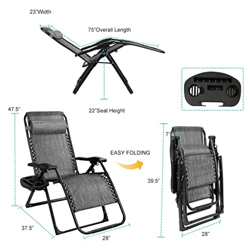 WYFDP Leisure Chair Patio Folding Recliner Gray