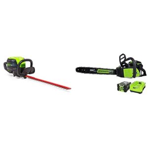 greenworks pro 80v 24-inch brushless hedge trimmer and pro 80v 18-inch brushless cordless chainsaw combo kit, 2.0ah battery and charger included