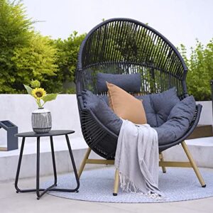 Grand patio Outdoor HOLAND Wicker Egg Chair, Patio Lounge Chair with Olefin Thick Cushion for Indoor and Outdoor, Living Room, Balcony, Porch, Poolside