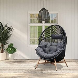 Grand patio Outdoor HOLAND Wicker Egg Chair, Patio Lounge Chair with Olefin Thick Cushion for Indoor and Outdoor, Living Room, Balcony, Porch, Poolside