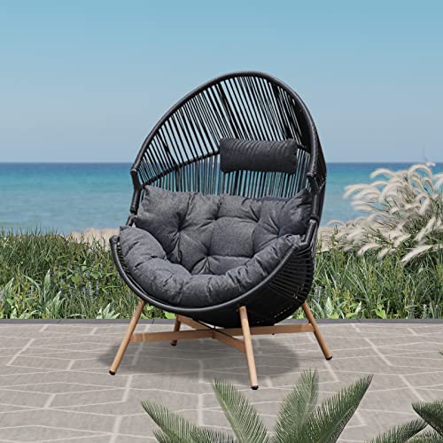 Grand patio Outdoor HOLAND Wicker Egg Chair, Patio Lounge Chair with Olefin Thick Cushion for Indoor and Outdoor, Living Room, Balcony, Porch, Poolside