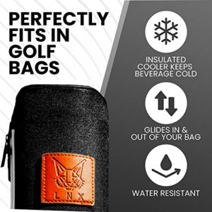 LNX Golf Cooler Sleeve by Checkpoint 30 | Keep Cans Cold up to 6 Hours | Insulated, Convenient, and Stylish | for Golf, Camping, and Outdoor Activities | Stores up to 6 Cans | Jet Black