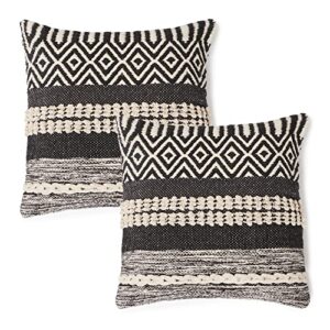 · redearth · boho textured throw pillow -cushion covers woven tufted decorative farmhouse cases set for couch, sofa, bed, chair, dining, patio, outdoor; 100% cotton (18″x18″) pack of 2