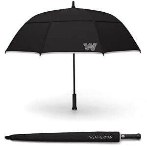 weatherman umbrella – stick umbrella – windproof umbrella resists up to 55 mph winds (black)