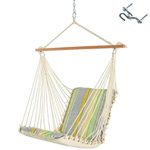 original pawleys island sunbrella cushioned single swing in expand citronelle with oak spreader bar, handcrafted in the usa, 350 lb weight capacity, 24 in. l x 24 in w x 24 in. d