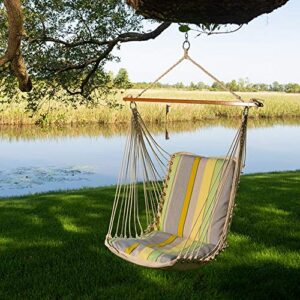 Original Pawleys Island Sunbrella Cushioned Single Swing in Expand Citronelle with Oak Spreader Bar, Handcrafted in The USA, 350 LB Weight Capacity, 24 in. L x 24 in W x 24 in. D