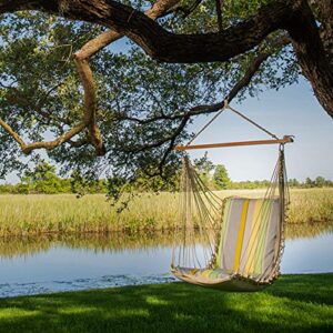 Original Pawleys Island Sunbrella Cushioned Single Swing in Expand Citronelle with Oak Spreader Bar, Handcrafted in The USA, 350 LB Weight Capacity, 24 in. L x 24 in W x 24 in. D