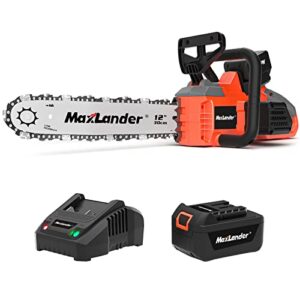12-Inch Cordless Battery Operated Chainsaw with 1x4.0Ah Battery&Charger, MAXLANDER 20V Electric Chainsaw with Auto-Tension & Auto-Lubrication, Lightweight Handheld Chainsaw for Wood Cutting & Trimming