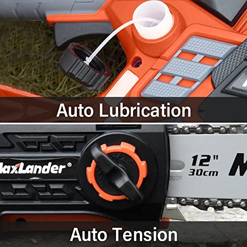 12-Inch Cordless Battery Operated Chainsaw with 1x4.0Ah Battery&Charger, MAXLANDER 20V Electric Chainsaw with Auto-Tension & Auto-Lubrication, Lightweight Handheld Chainsaw for Wood Cutting & Trimming