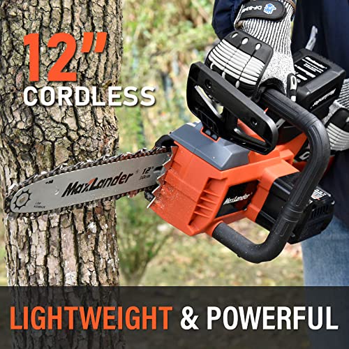 12-Inch Cordless Battery Operated Chainsaw with 1x4.0Ah Battery&Charger, MAXLANDER 20V Electric Chainsaw with Auto-Tension & Auto-Lubrication, Lightweight Handheld Chainsaw for Wood Cutting & Trimming