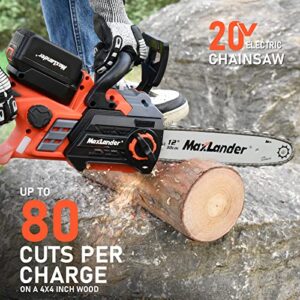 12-Inch Cordless Battery Operated Chainsaw with 1x4.0Ah Battery&Charger, MAXLANDER 20V Electric Chainsaw with Auto-Tension & Auto-Lubrication, Lightweight Handheld Chainsaw for Wood Cutting & Trimming