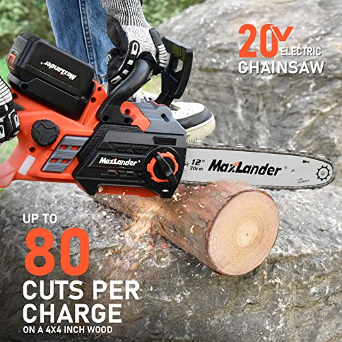 12-Inch Cordless Battery Operated Chainsaw with 1x4.0Ah Battery&Charger, MAXLANDER 20V Electric Chainsaw with Auto-Tension & Auto-Lubrication, Lightweight Handheld Chainsaw for Wood Cutting & Trimming