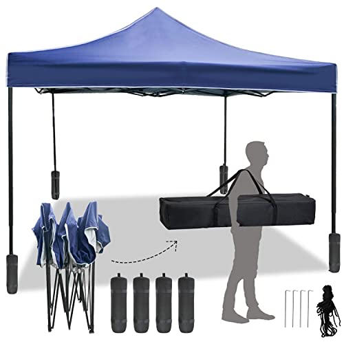 Pop Up Canopy 10x10 Pop Up Canopy Tent Party Tent Ez Up Canopy Sun Shade Wedding Instant Folding Protable Better Air Circulation Outdoor Gazebo with Backpack Bag (Blue)