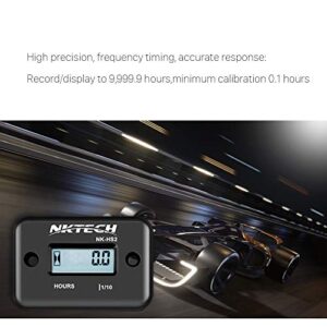 NKTECH NK-HS2 Inductive Hour Meter for Gas Engine Lawn Mover Marine ATV Motorcycle Boat Snowmobile Dirt Bike Outboard Motor Generator IP68 99999HRS Hourmeter (Black)