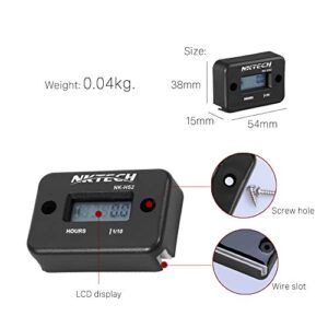 NKTECH NK-HS2 Inductive Hour Meter for Gas Engine Lawn Mover Marine ATV Motorcycle Boat Snowmobile Dirt Bike Outboard Motor Generator IP68 99999HRS Hourmeter (Black)