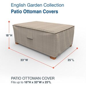 Budge P4W01PM1 English Garden Patio Ottoman Cover Heavy Duty and Waterproof, 18" High x 33" Wide x 25" Long, Two-Tone Tan