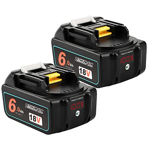 AMICROSS 2-Pack 18V 6.0Ah Lithium-ion Replacement Batteries with LED Indicator for Makita 18V Battery - Compatible with BL1860B BL1860 BL1850B BL1850 BL1840B BL1840 BL1830B BL1830 - Black