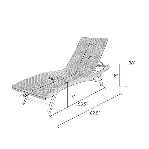 Iwicker Outdoor Aluminum Chaise Lounges, Patio Wicker Lounge Chairs with 4 Position Adjustable Backrest and Wheels, Set of 2, Brown, IW350