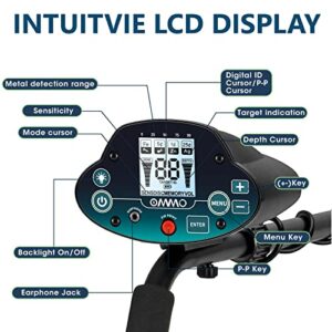 OMMO Metal Detector for Adults, High Accuracy Adjustable Waterproof Metal Detector, with Pinpoint & Disc & All Metal Mode, Great for Detecting Gold, Coin, Treasure Hunting